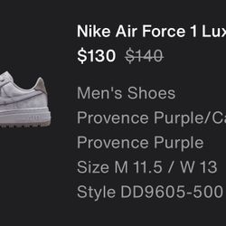 Nike Air Force 1 Luxe Size 11.5