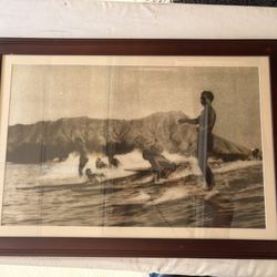 Title: Rare Vintage Surf Photography - "Waikiki Classic" Framed Art