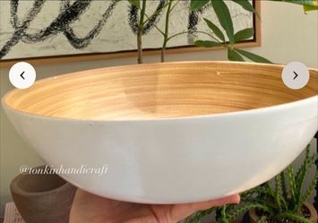 Bamboo Bowl White Exterior Natural Interior