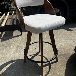 Counter Height Bar Stool for Kitchen Island, 30.3" Modern Upholstered Bar Chair, Swivel Barstools with Back and Wood Legs (Beige Fabric) (1 Only)