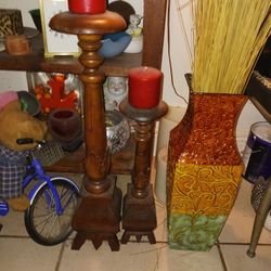 2 Tall Wood Candle An Stands 28nht By 18inht 15 Firm Look My Post Alot Item