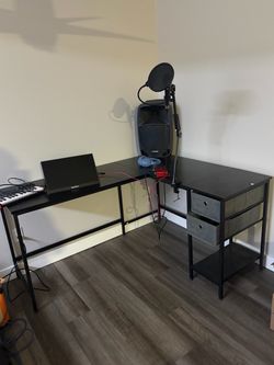 Cubiker L-Shaped Computer Desk, Home Office Corner Desk with Non-Woven Drawer, Sturdy Writing Tablet