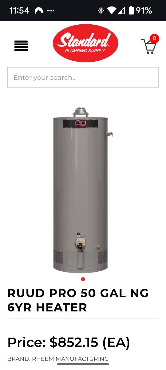 50 Gallon Rudd Gas Hot Water Heater PROG50-38N RU60 TT