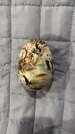 Vintage Handpainted Panda Ceramic Egg