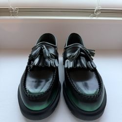 Dr Martens Adrian Tassel Loafer Arcadia Rub Off Leather Black Green Men’s Size 9