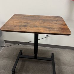 Ergonomic Pneumatic Gas Spring Mobile Rolling Laptop Height Adjustable Standing Desk Sit to Stand Couch Bedside Table with