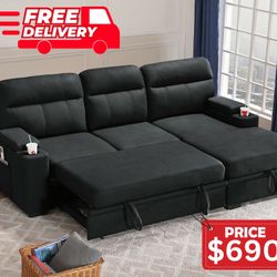 Black Sleeper Sofa - Sleeper Sectional Sofa With Chaise - Free Delivery ✅ Black Pull Out Sofa 