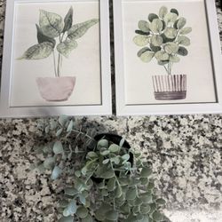 Wall Art & Faux Plant 