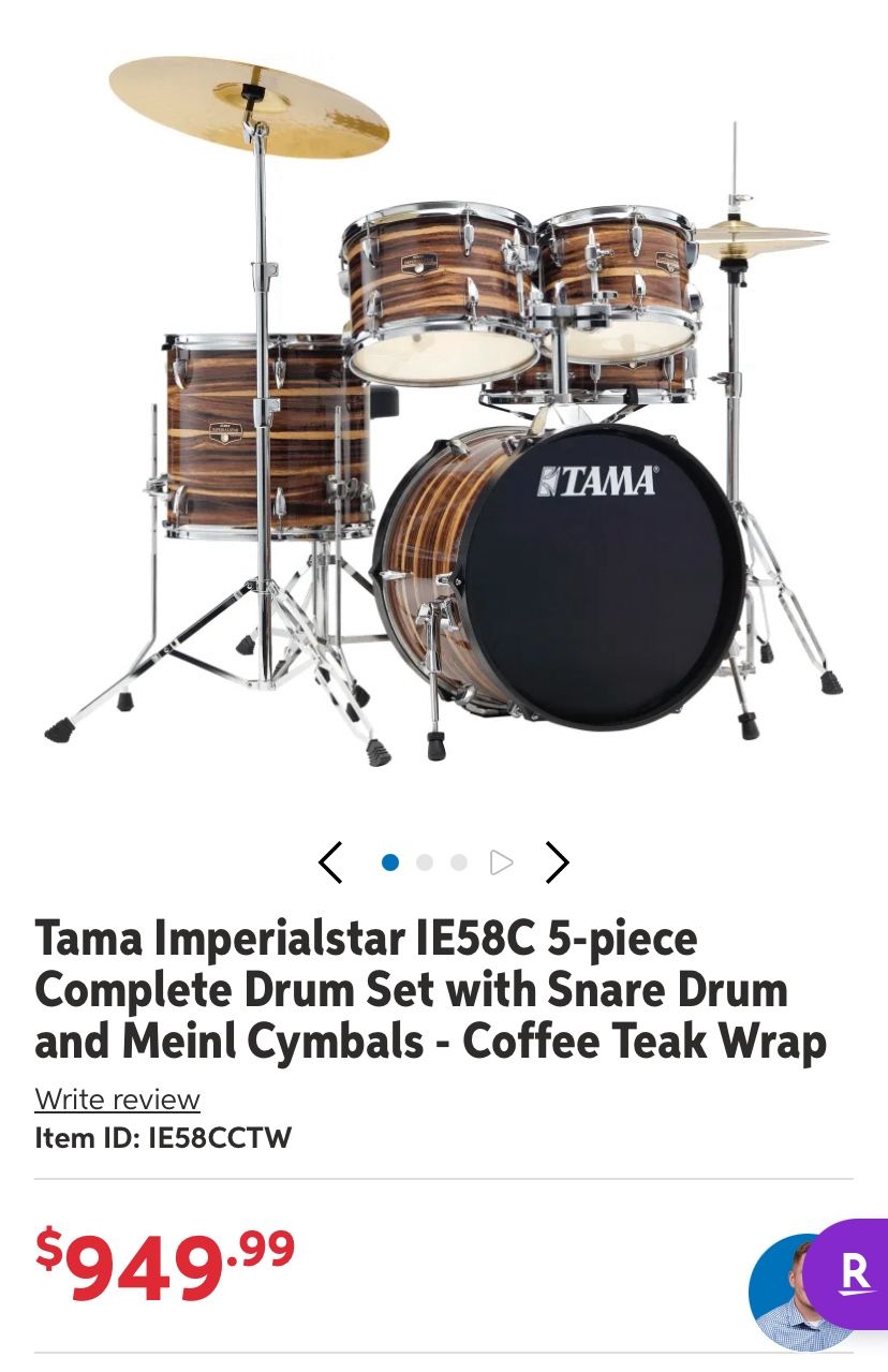 Tama Imperialstar IE58C 5-piece Complete Drum Set with Snare Drum and Meinl 