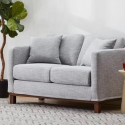 Loveseat, Couch, Gray, W Wood Base And Legs 
