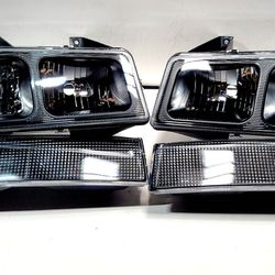 Headliights For 03-24 Chevy Express GMC Savana Black Halogen Headlights Bumpers
