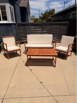 Wood Outdoor Patio Set – Sofa, 2 Chairs & Coffee Table