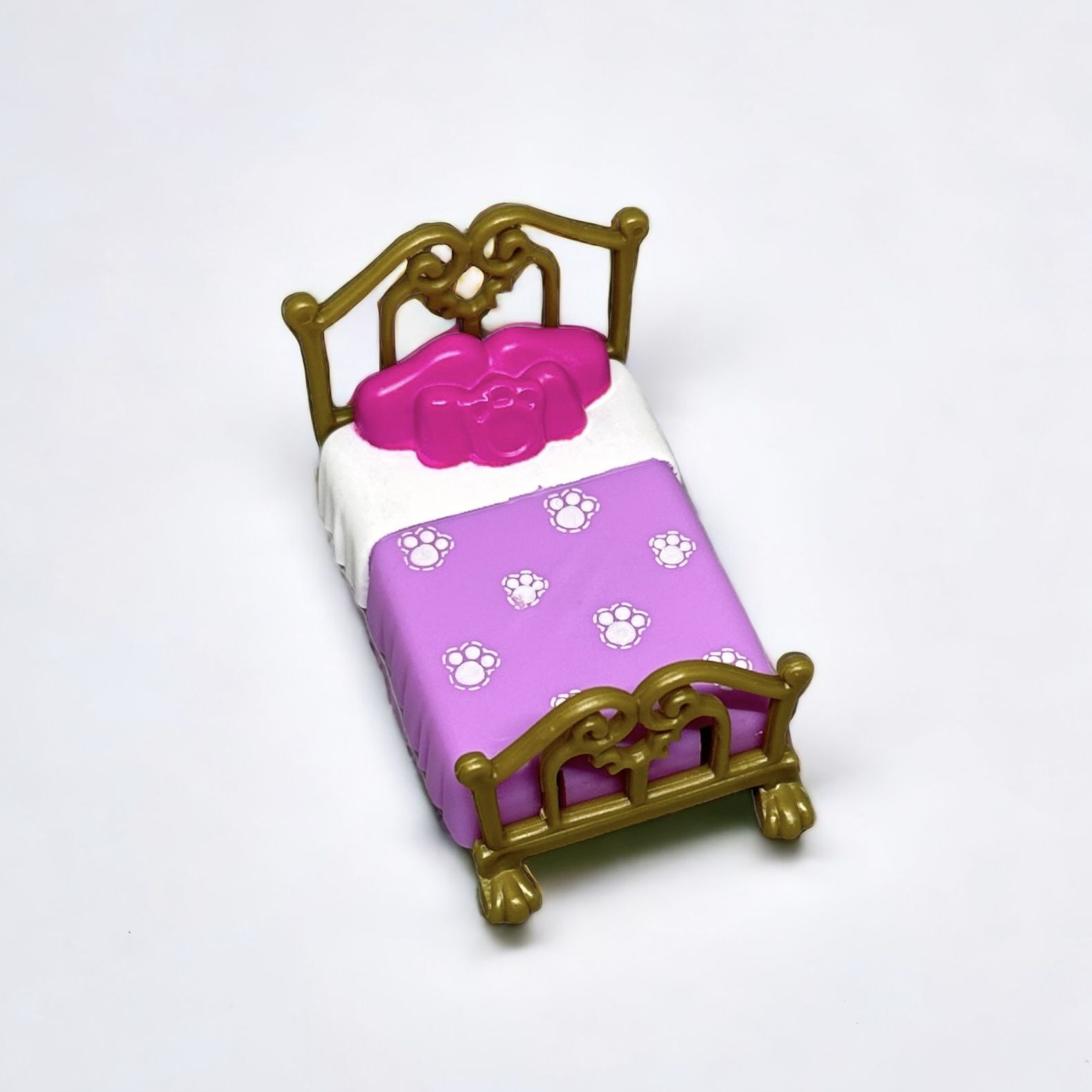 Vintage Polly Pocket Paw Pet Print Purple Doll Bed 2007 Mattel Accessory