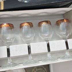 24K CELLINI GOLD ETCHED WINE GLASSES