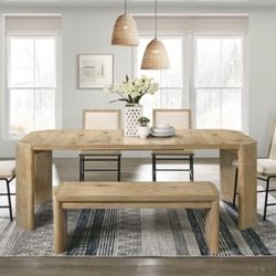 Brand New Oak & Beige 6pc Formal Dining Table Set