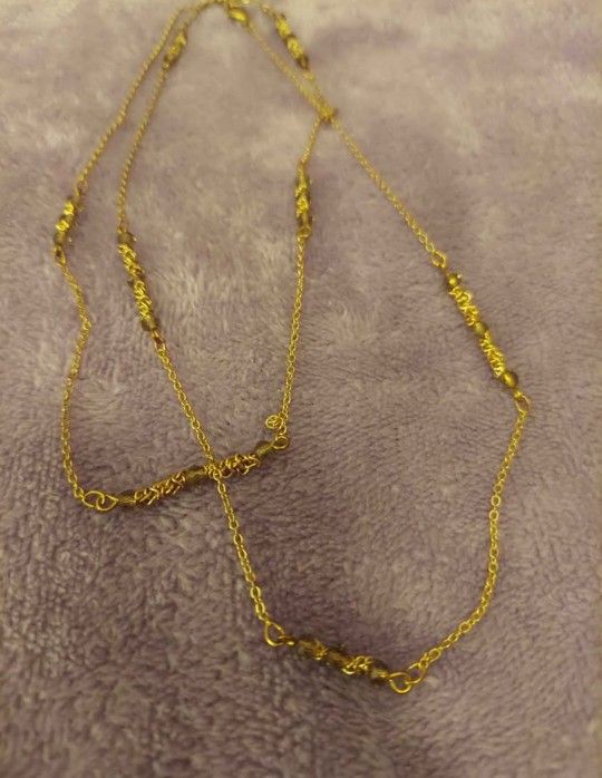 Long Beaded Station Chain Necklace 36 Inches