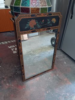 Vintage chinoiserie hand painted wall mirror
