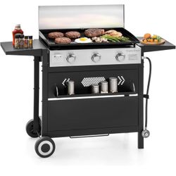 New! Unopened! In The Box! 27 Inch Flat Top Propane Gas Griddle Grill, Ceramic Coated Cast Iron Pan, Outdoor Flattop Grill with Lid for Cooking 