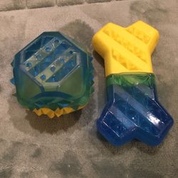 Pair of 2 Dog or puppy teething Cooling bone and ball chew toys