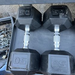 50lb Hex Rubber Dumbbell Set Weights