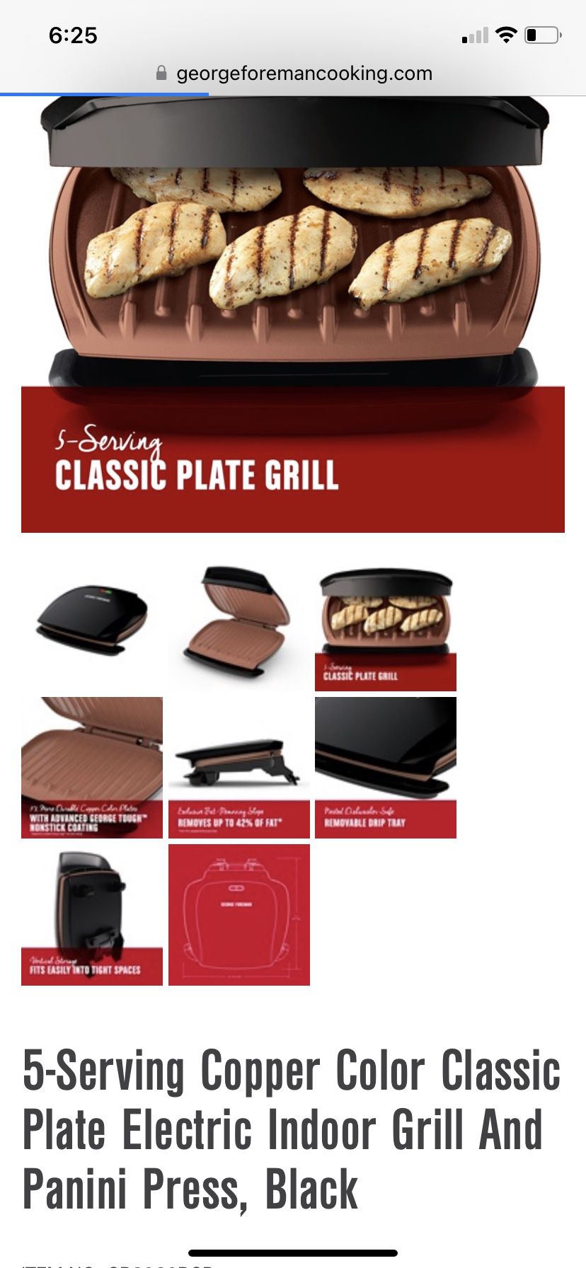 5-Serving Classic Plate Electric Indoor Grill and Panini Press
