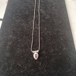 Sterling Silver Necklace with Sterling Silver Charm with Sapphire Stone 