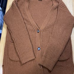 Anthropologie Oversized Wool Blend Cardigan Sweater Orange Tan Medium 23pit2pit