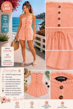 🌴 CHICME Blush Pink Smocked Strapless Romper – Size XL or L