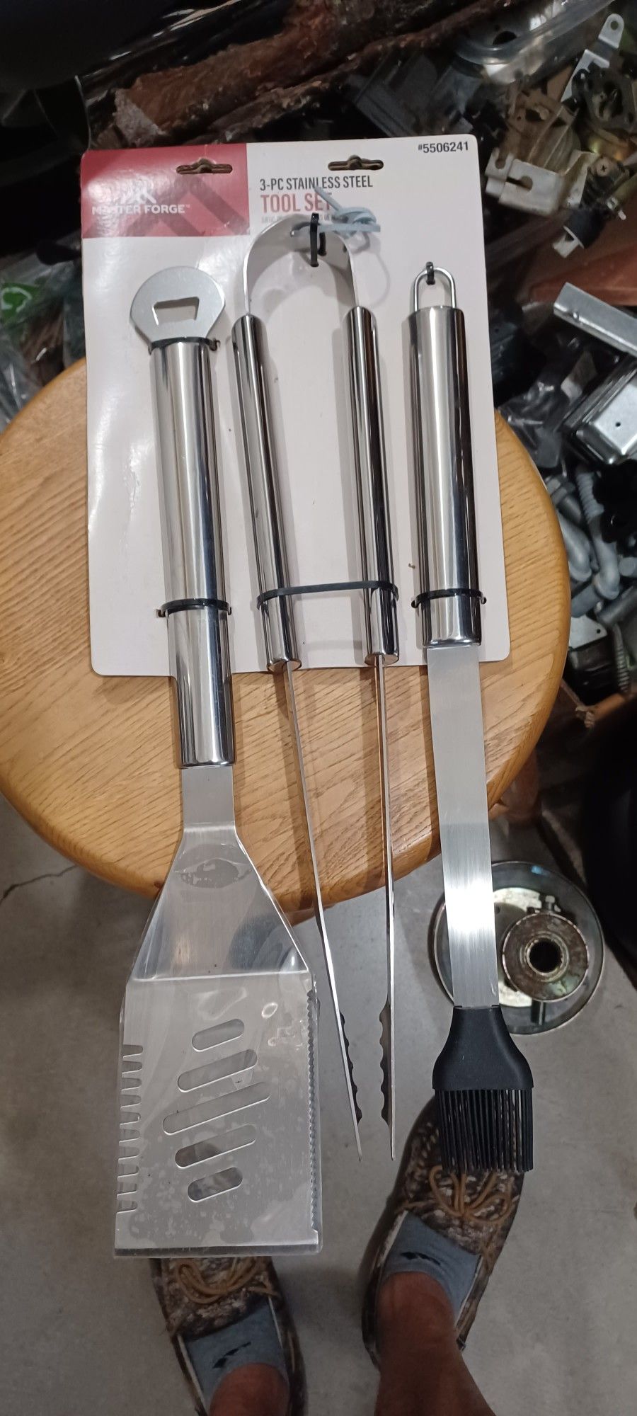 BBQ Grill Tool Set by Master Forge 3-Pc Prestige Stainless Steel Spatula & Tongs