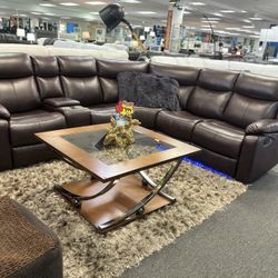 Brown L- Shaped Sectional Couch W/ LED Lights For Sale ( Labor Day Sale Now)