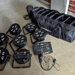 7 ADJ Uplights + ADJ DMX Controller + Bag