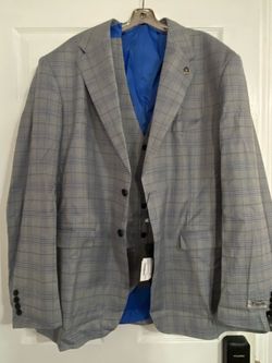 Stacy Adams Both Suit Jacket & Vest Gray & Blue Glen Plaid 50L 3XLarge