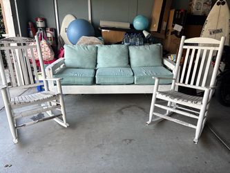 Outdoor sofa and Hampton Bay rocking chairs