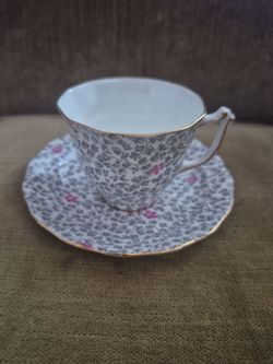 Grey and Pink Teacup and Saucer