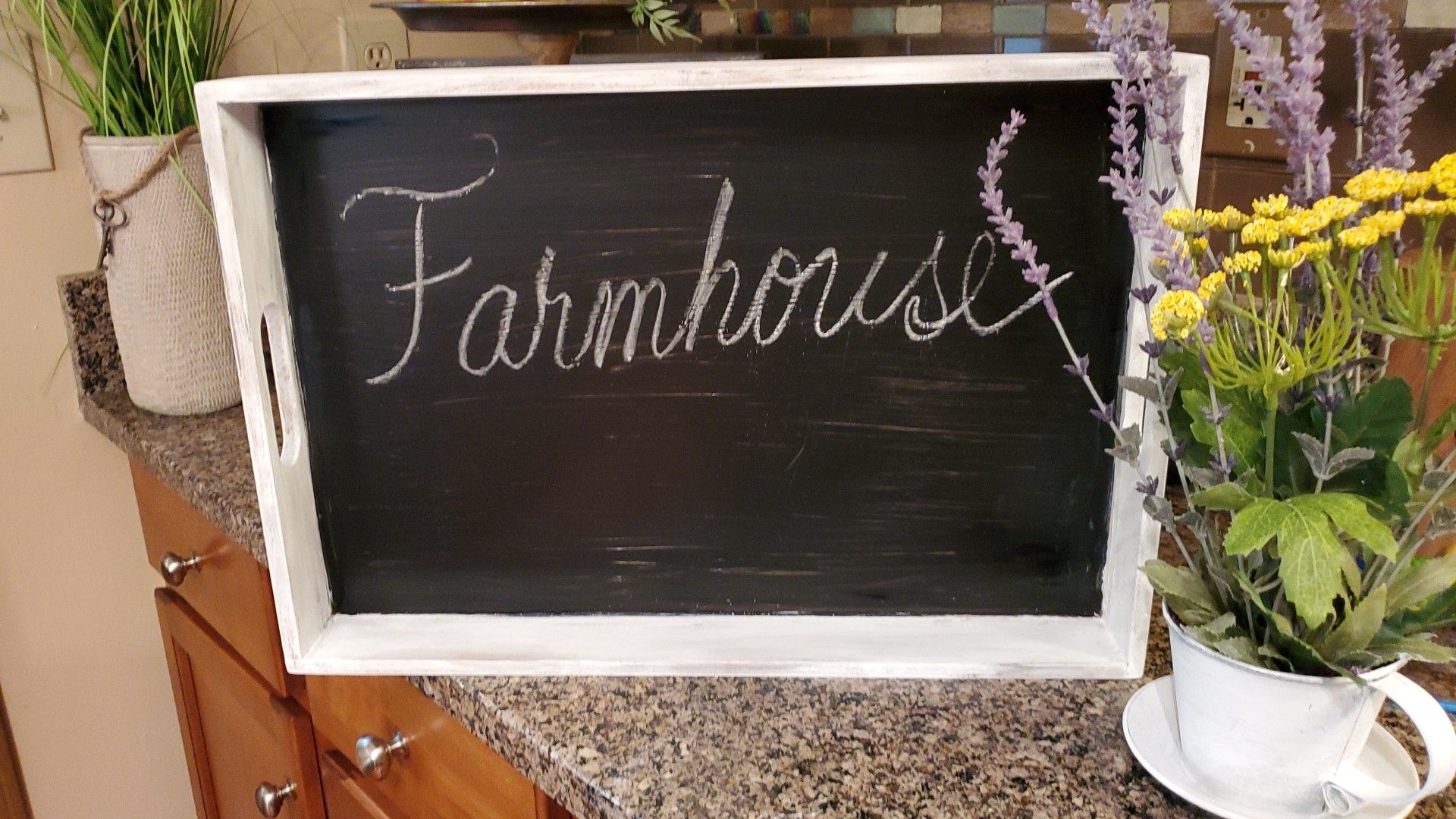 Very Large Farmhouse Wood and Metal Tray