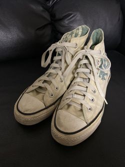 Converse All Star High Tops - Cream/Green, Size 5.0