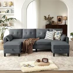 Jarenie 100.7 W Modern Dark Grey 6+seats Storage Sofa with Slipcover（YMX-45-DARK GREY 1+2)