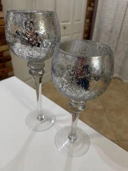 Silver Mercury Glass Candle Holders Set of 2
