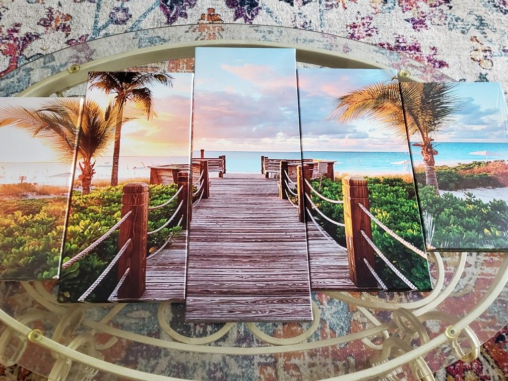 Pier and palm trees wall art