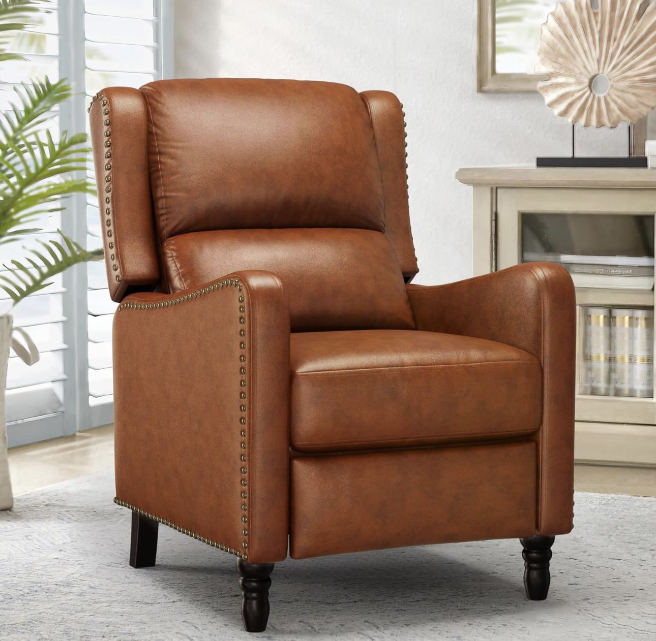 Upholstered Recliner Chair, Leather Push Back Recliner Chairs with Footrest