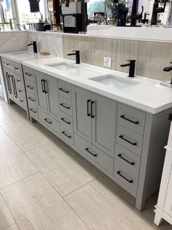 84” Bathroom Vanity New Solid Wood Fully Assembled Softclos3 Drawers Doors Quartz Top Sink Attached Ready For Pick Up Today