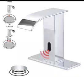 Powered Touchless Single Hole Bathroom Faucet Sensor Deck Mount With Drain Kit In Polished Chrome