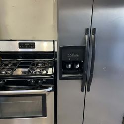 Stainless Steel Fridge And Gas Stove Set