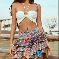 Small Paisley Print Mini Cake Skirt