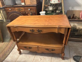 1960s French Provincial Drop Leaves Bar Cart Buffet Server w/ Silverware Drawers