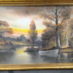 Vintage Oil Painting With Glass Frame See Our Other Great Vintage Art Antiques Toys Jewelry Sports Beer Signs furniture Collectibles Now Posted