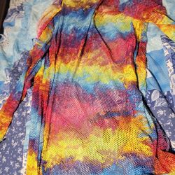 Mesh Type Tye Dye/rainbow Cardigan/cover Up