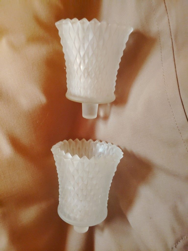 2 Home Interiors Frost Glass Votives Candle Holder Diamond Cut Vintage