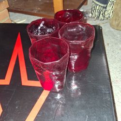 4 vintage Morgantown Royal Ruby Red Crinkle seneca Juice Glasses 4” tumblers