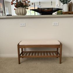 Bamboo Shoe Bench with Cushion – Entryway / Bedroom Bench 